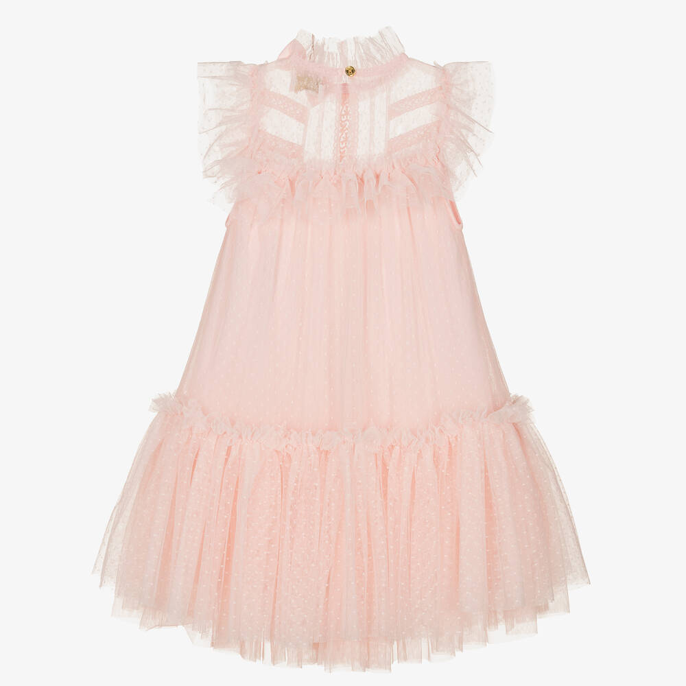 Angel's Face - Girls Pink Spotted Tulle Dress | Childrensalon