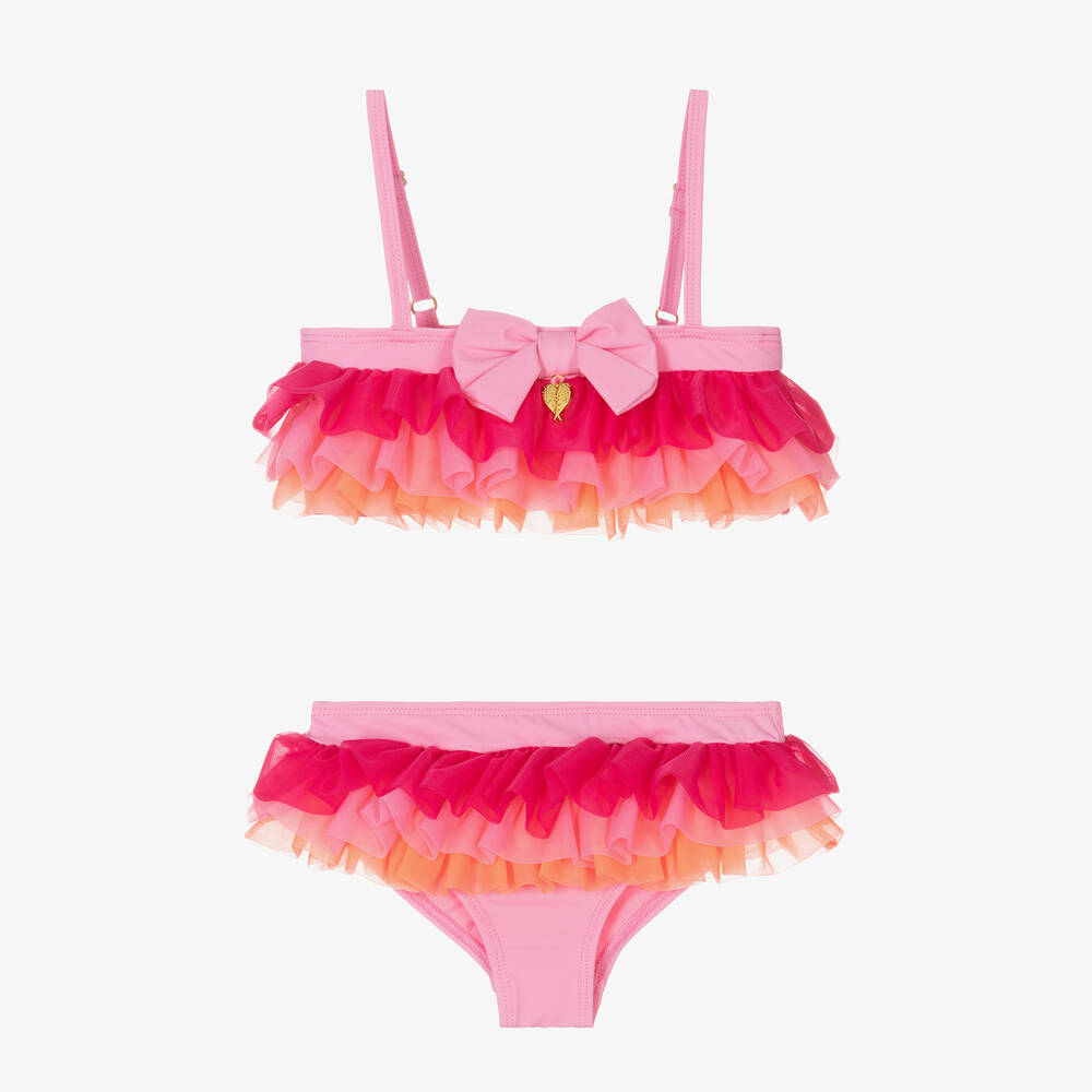 Angel's Face - Girls Pink Tulle-Ruffle Bikini (UPF50+) | Childrensalon