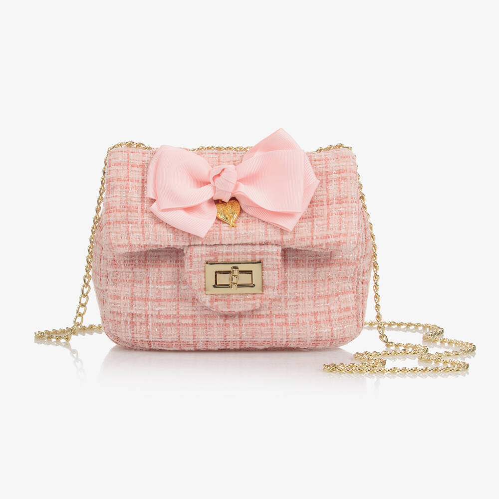 Angel's Face - Girls Pink Tweed Bag (16cm) | Childrensalon