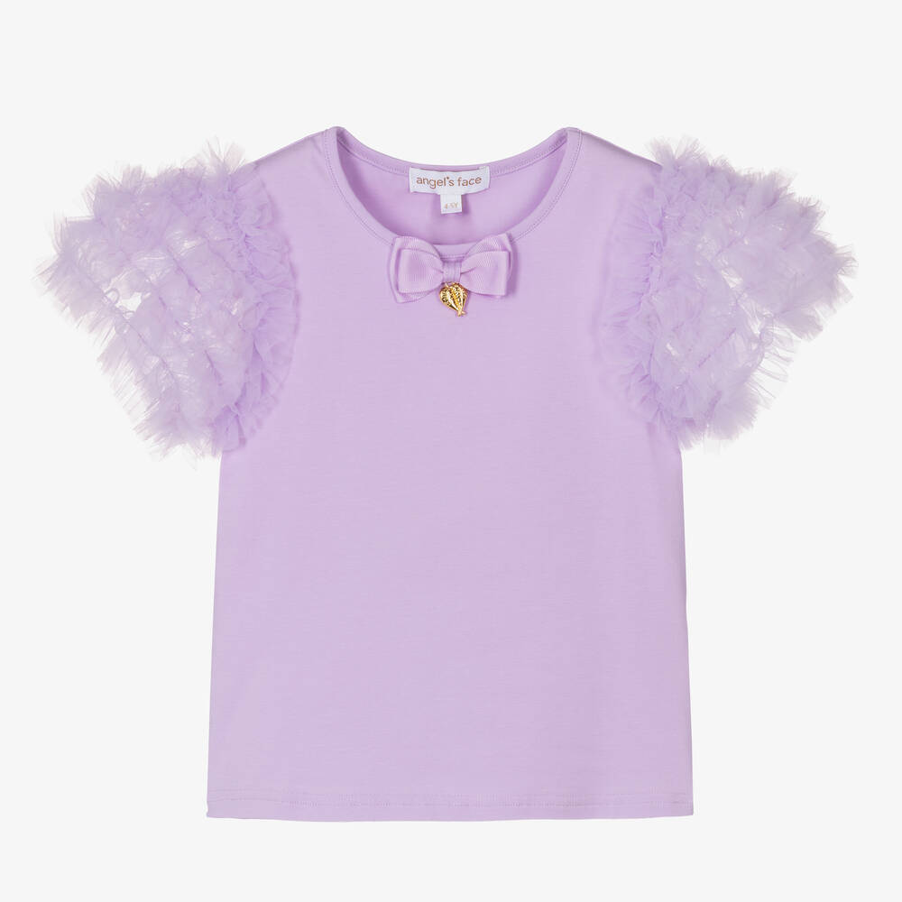 Angel's Face - Girls Purple Cotton &Tulle T-Shirt | Childrensalon