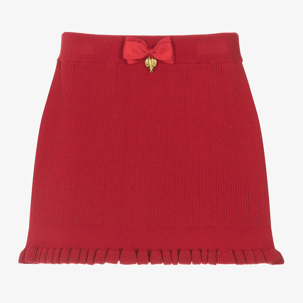 Angel's Face - Girls Red Cotton Knit Bow Skirt | Childrensalon