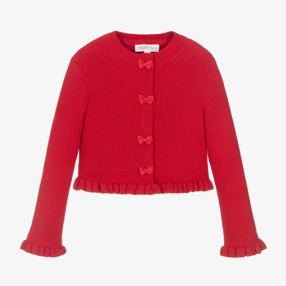 Angel's Face -  Girls Red Cotton Knit Cardigan | Childrensalon