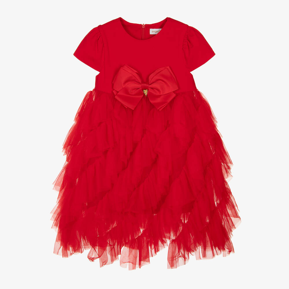 Angel's Face - Girls Red Jersey & Tulle Ruffle Dress | Childrensalon