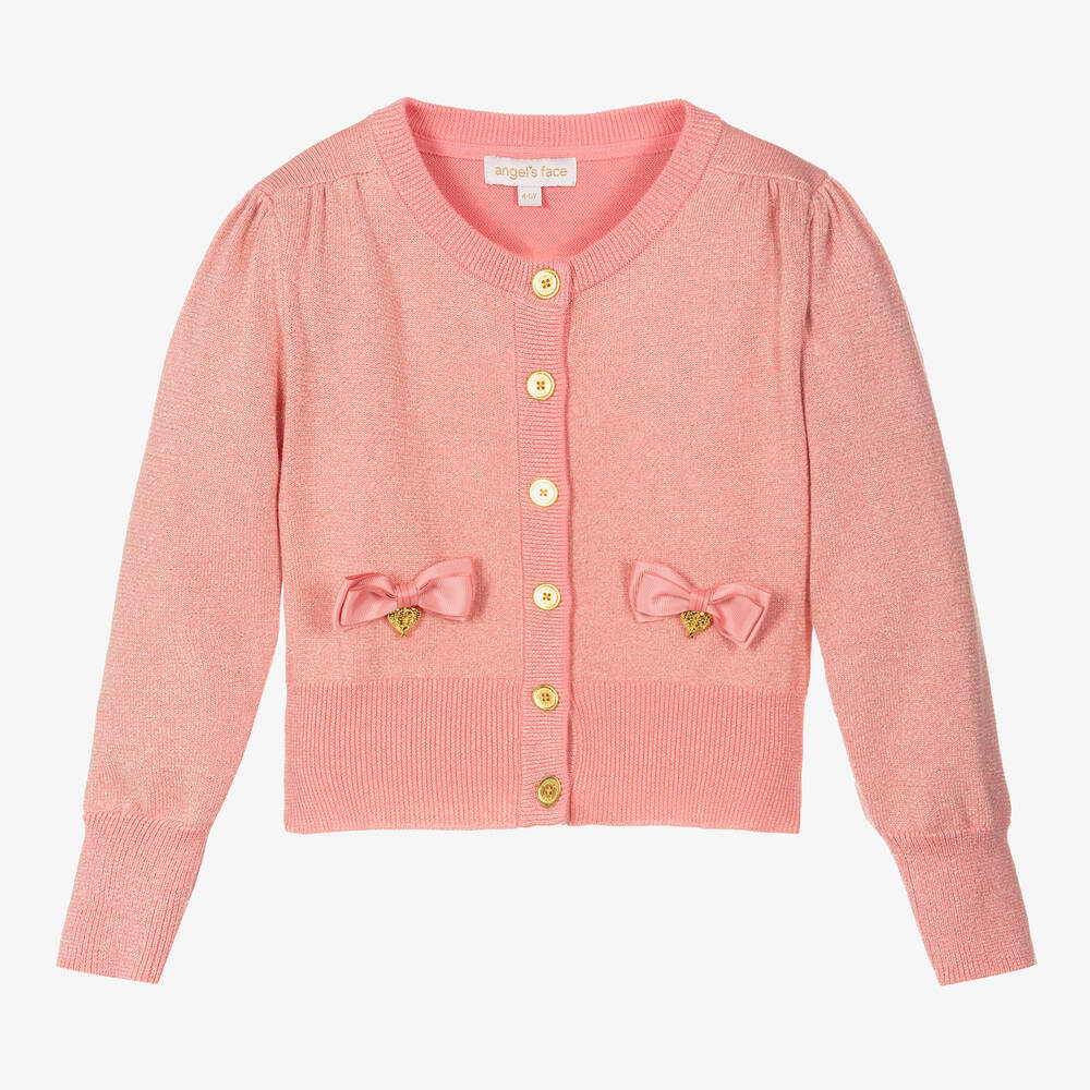 Angel's Face - Girls Sparkly Pink Cotton Bow Cardigan | Childrensalon