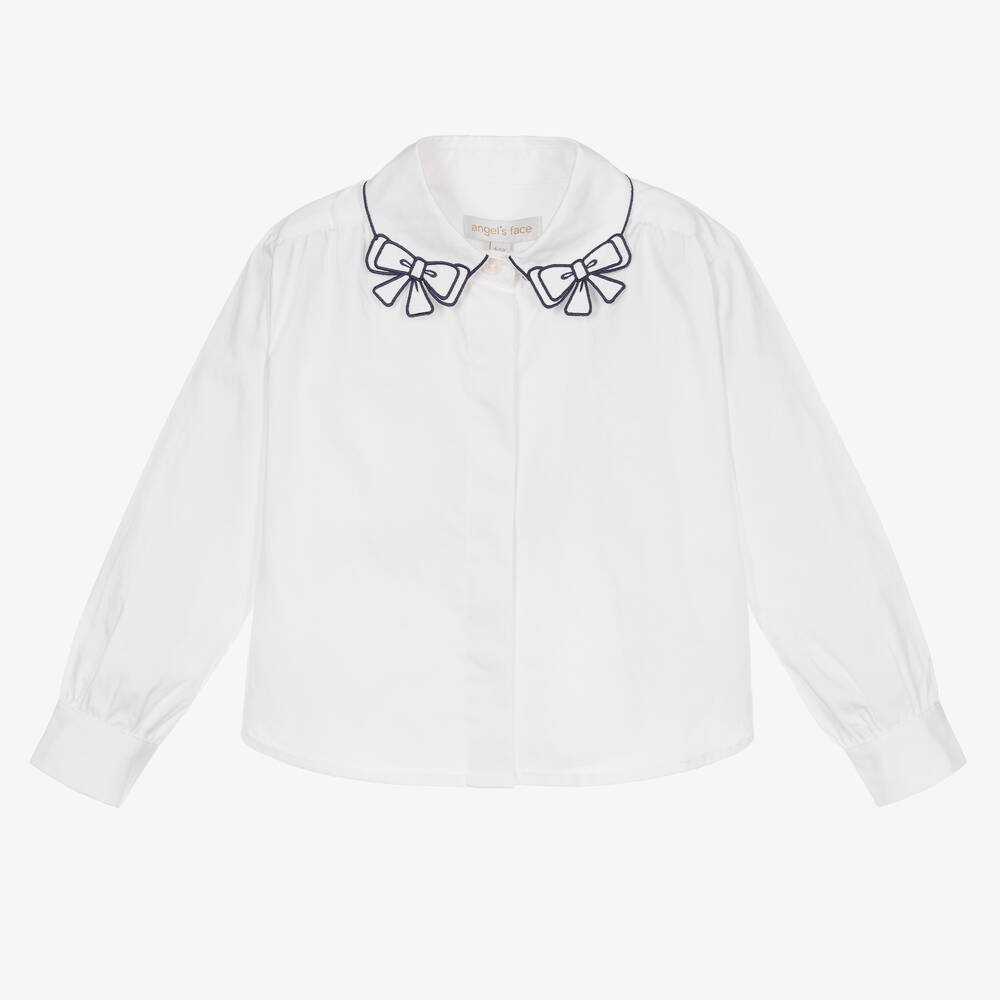 Angel's Face - Белая блузка с синей отделкой для девочек | Childrensalon