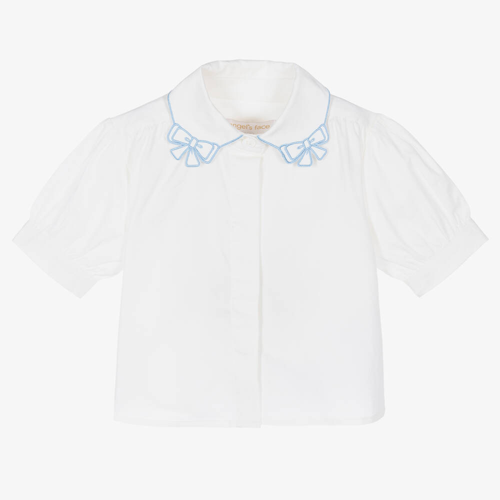 Angel's Face - Blusa blanca y azul de algodón niña | Childrensalon