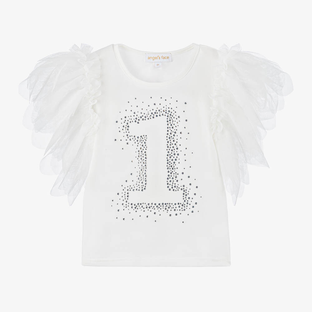 Angel's Face - T-shirt coton blanc 1er anniversaire | Childrensalon