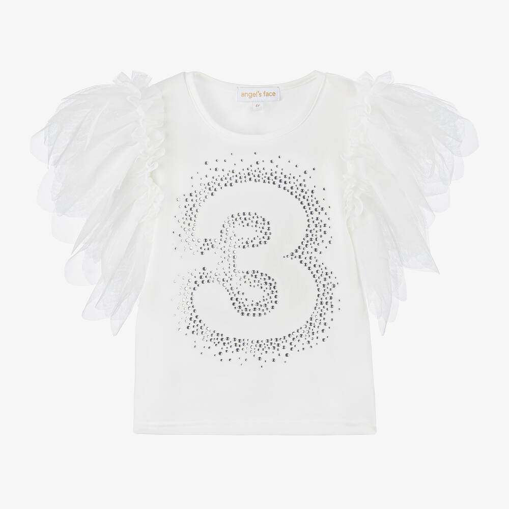Angel's Face - Girls White Cotton 3rd Birthday T-Shirt | Childrensalon