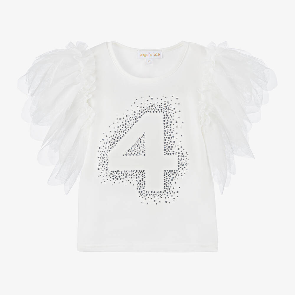 Angel's Face Babies'  Girls White Cotton 4th Birthday T-shirt