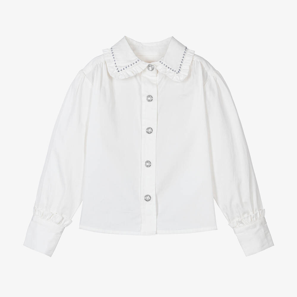 Angel's Face - Girls White Cotton Diamanté Blouse | Childrensalon