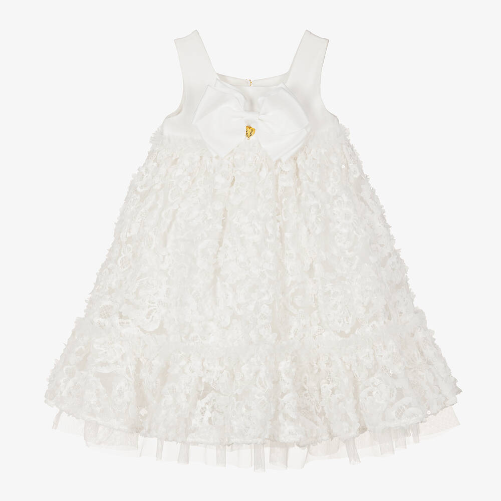 Angel's Face - Girls White Embroidered Tulle & Jersey Dress | Childrensalon