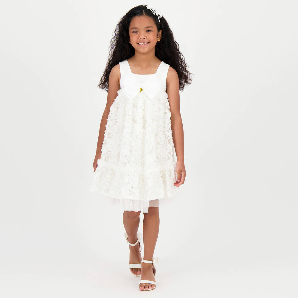 Angel's Face-Girls White Embroidered Tulle & Jersey Dress | Childrensalon