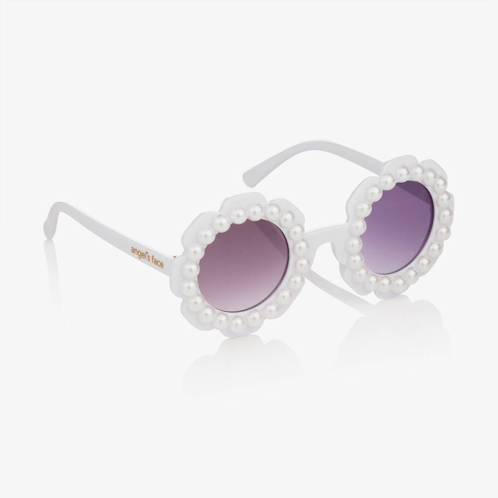 Angel's Face - Белые очки с оправой в форме цветов и жемчужинами для девочек | Childrensalon