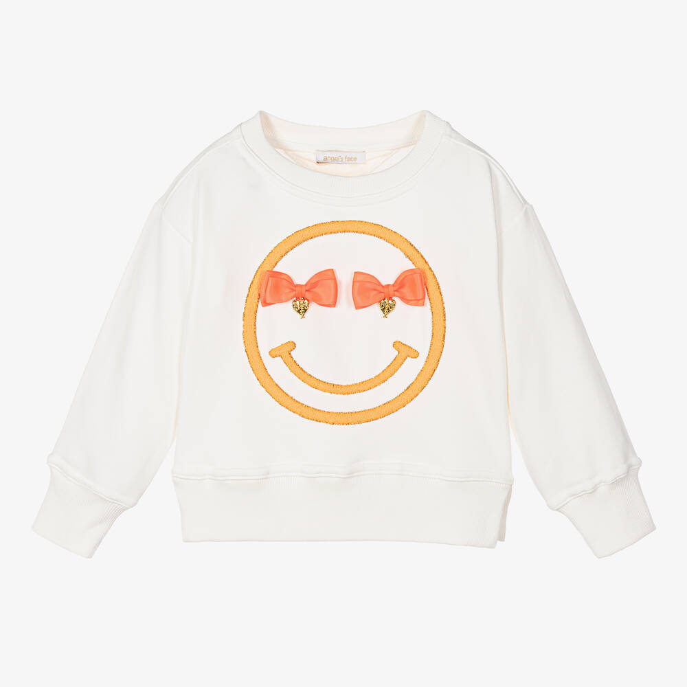 Angel's Face - Girls White & Neon Orange Smile Sweatshirt | Childrensalon