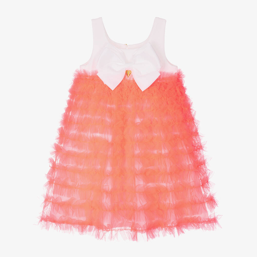 Angel's Face - Girls White & Neon Orange Tulle Dress | Childrensalon