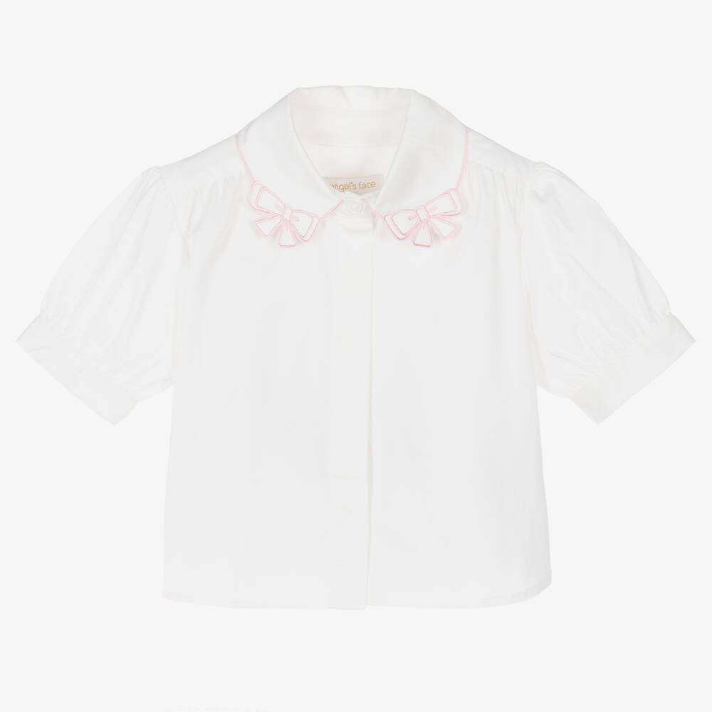Angel's Face - Baumwollbluse in Weiß und Rosa (M) | Childrensalon
