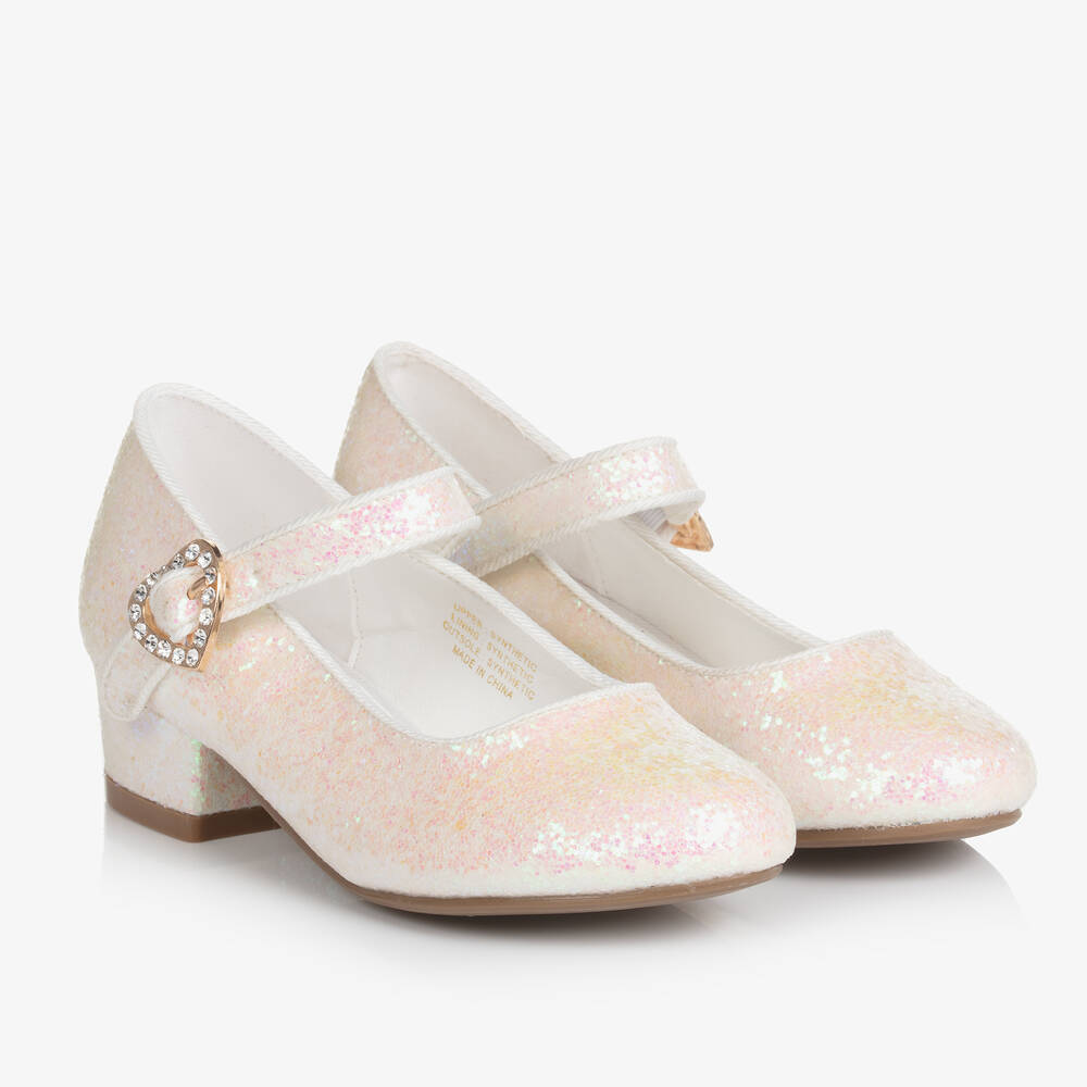 Angel's Face - Girls White & Pink Glitter Buckle Shoes | Childrensalon