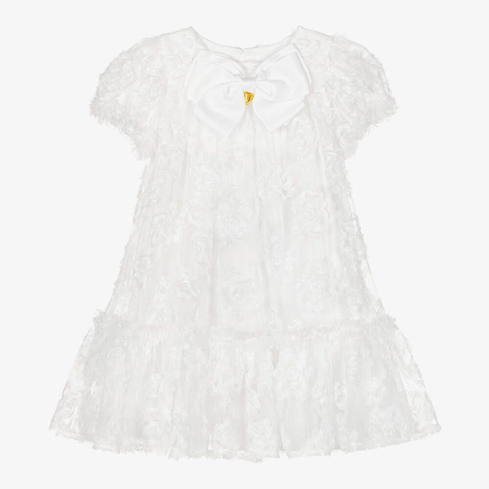 Angel's Face - Girls White Tulle Puff Sleeve Dress | Childrensalon