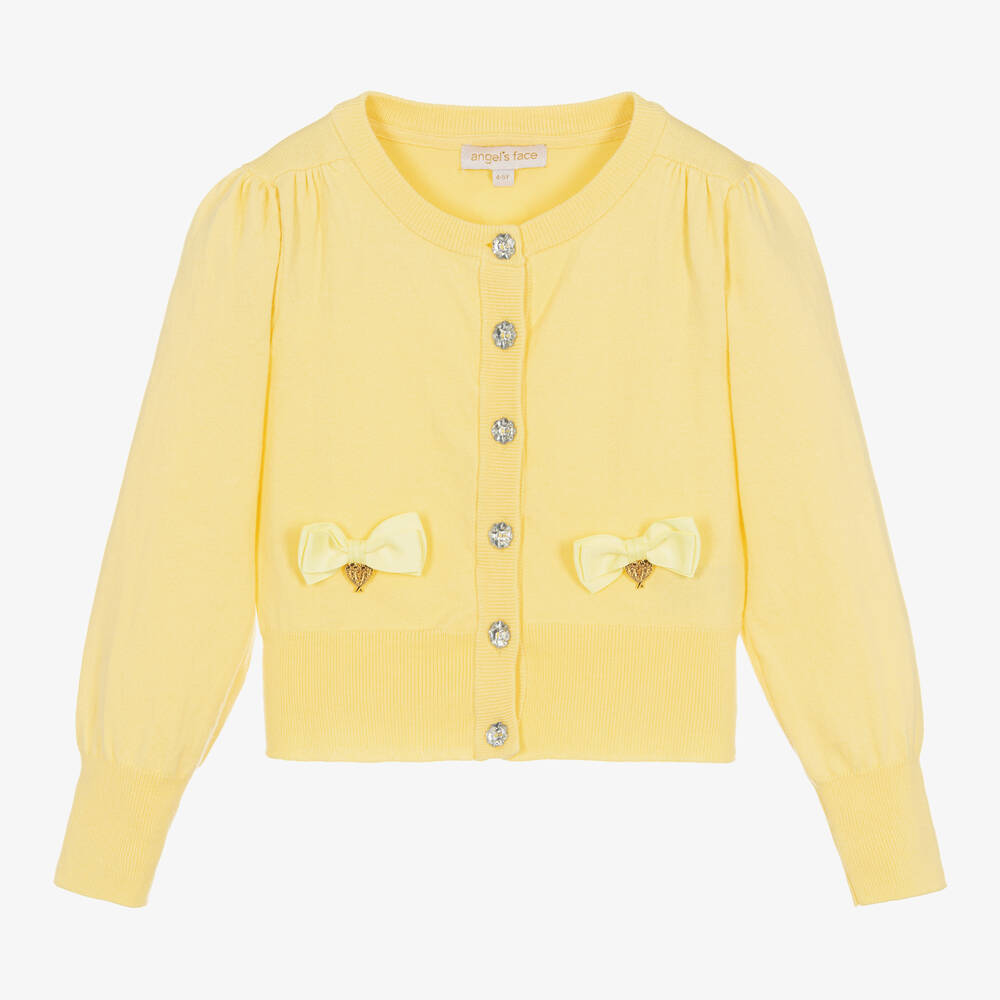 Angel's Face - Girls Yellow Cotton Bow Cardigan | Childrensalon