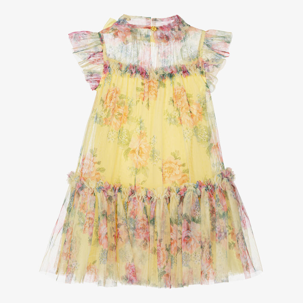 Angel's Face - Girls Yellow Floral Tulle Dress | Childrensalon