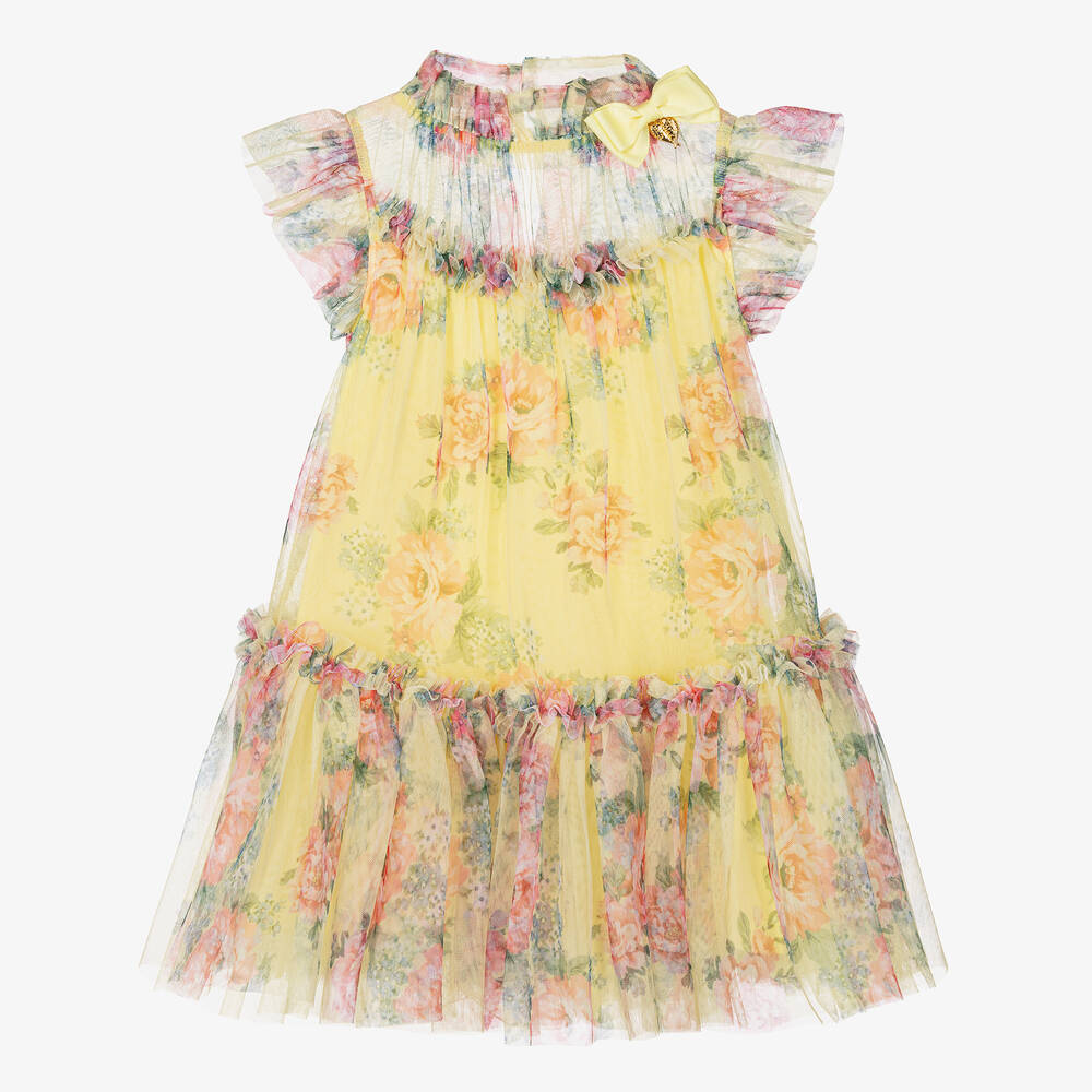 Angel's Face - Girls Yellow Floral Tulle Dress | Childrensalon