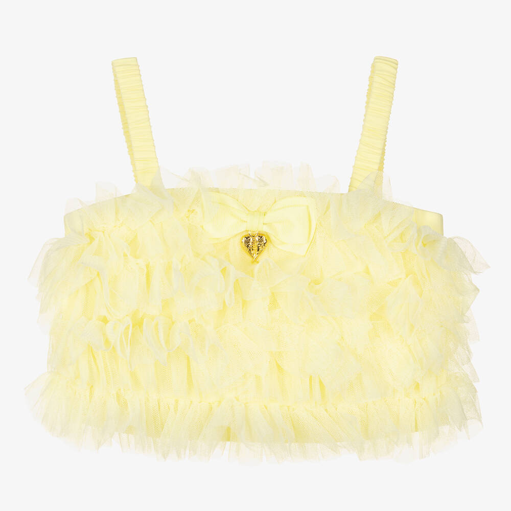 Angel's Face - Girls Yellow Jersey & Tulle Vest Top | Childrensalon