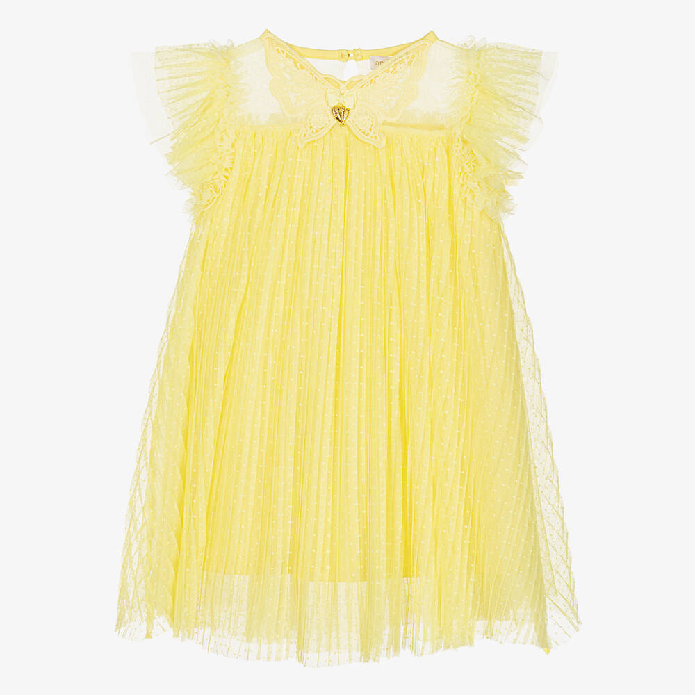 Angel's Face - Girls Yellow Pleated Tulle Dress | Childrensalon