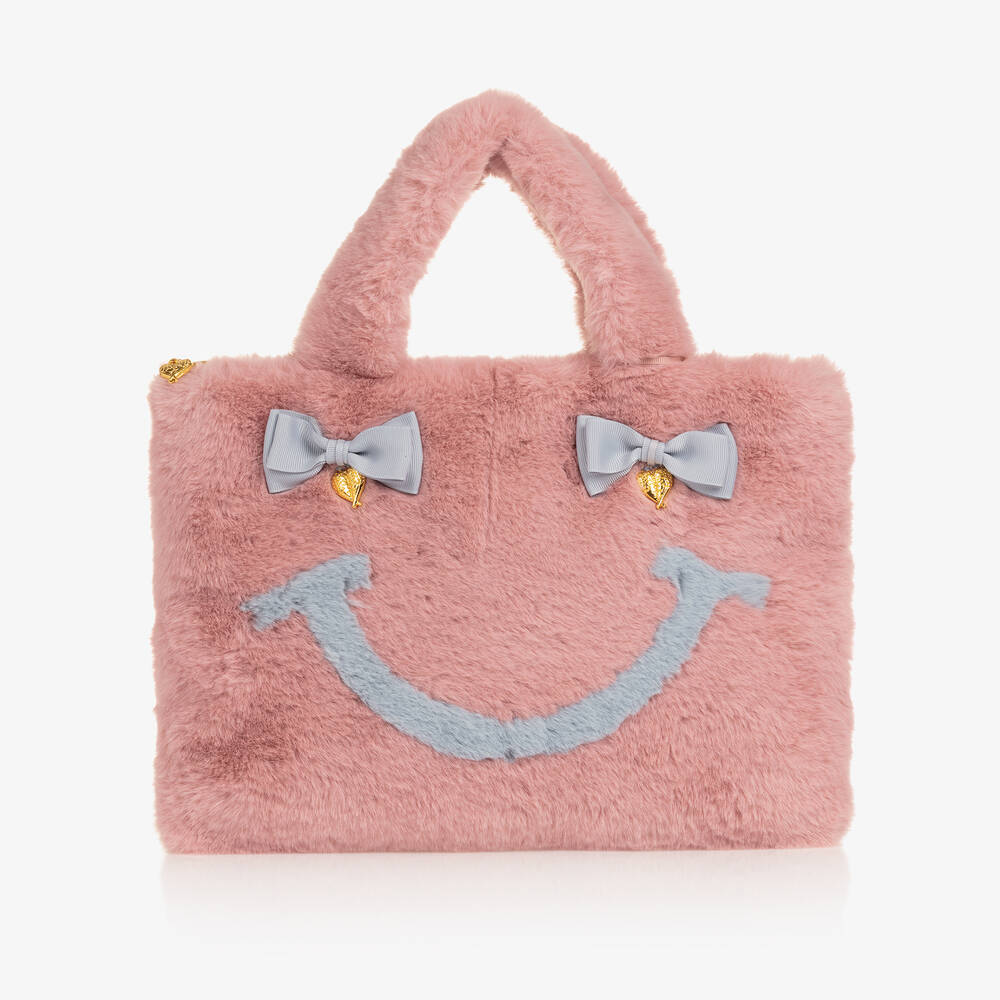 Angel's Face Kids'  Girls Pink Faux Fur Smiling Face Handbag (30cm)