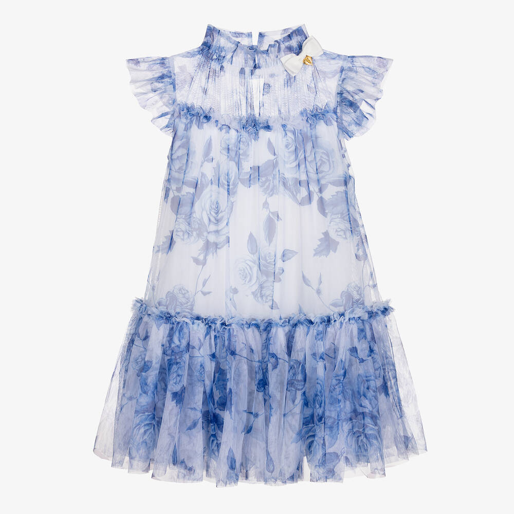 Angel's Face - Teen Girls Blue Floral Tulle Dress | Childrensalon