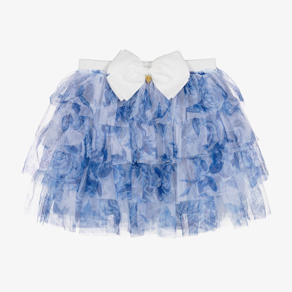 Angel's Face Teen Girls Blue Floral Tulle Skirt