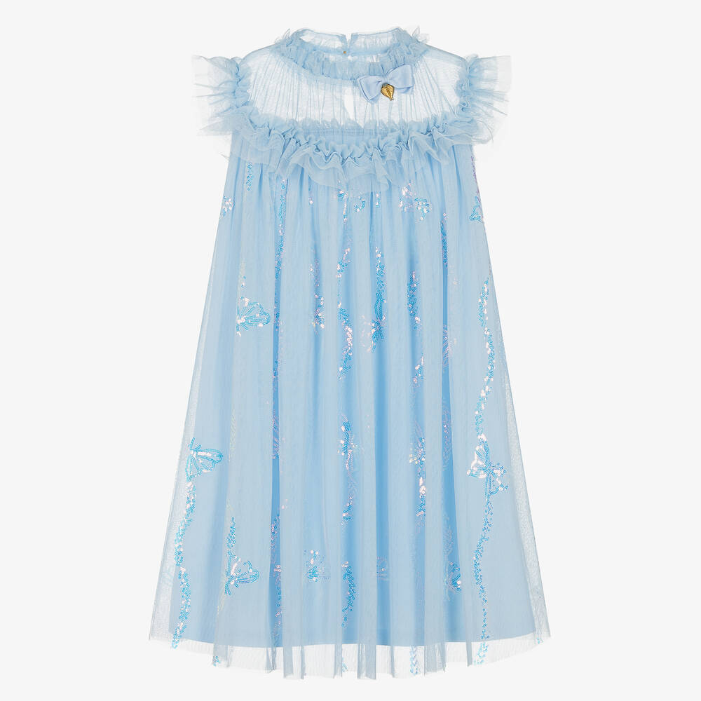 Angel's Face - Teen Girls Blue Tulle Sequin Butterfly Dress | Childrensalon