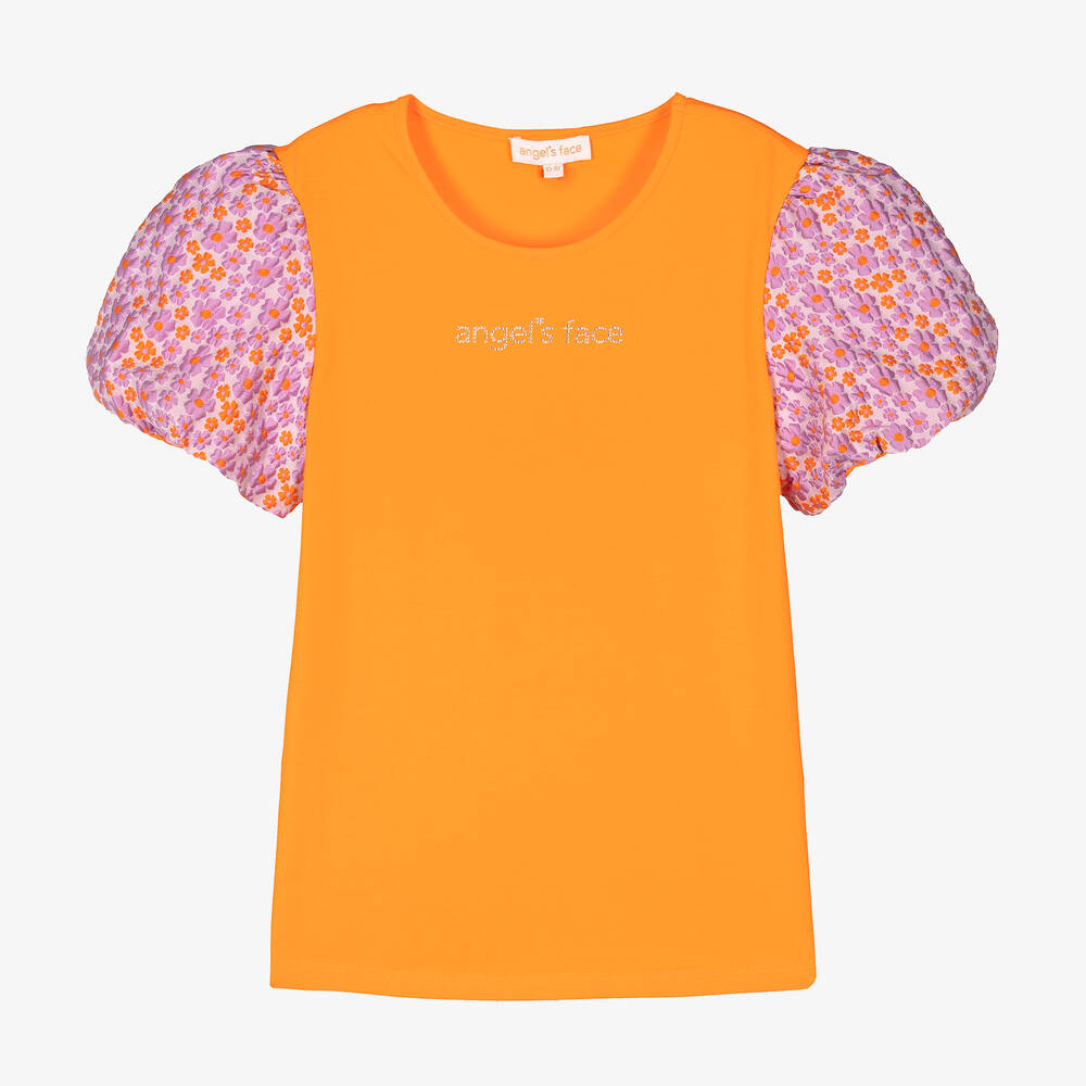 Angel's Face Teen Girls Orange & Purple Logo T-shirt