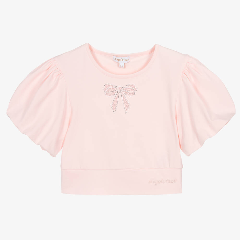 Angel's Face - Teen Girls Pink Cotton Cropped T-Shirt | Childrensalon