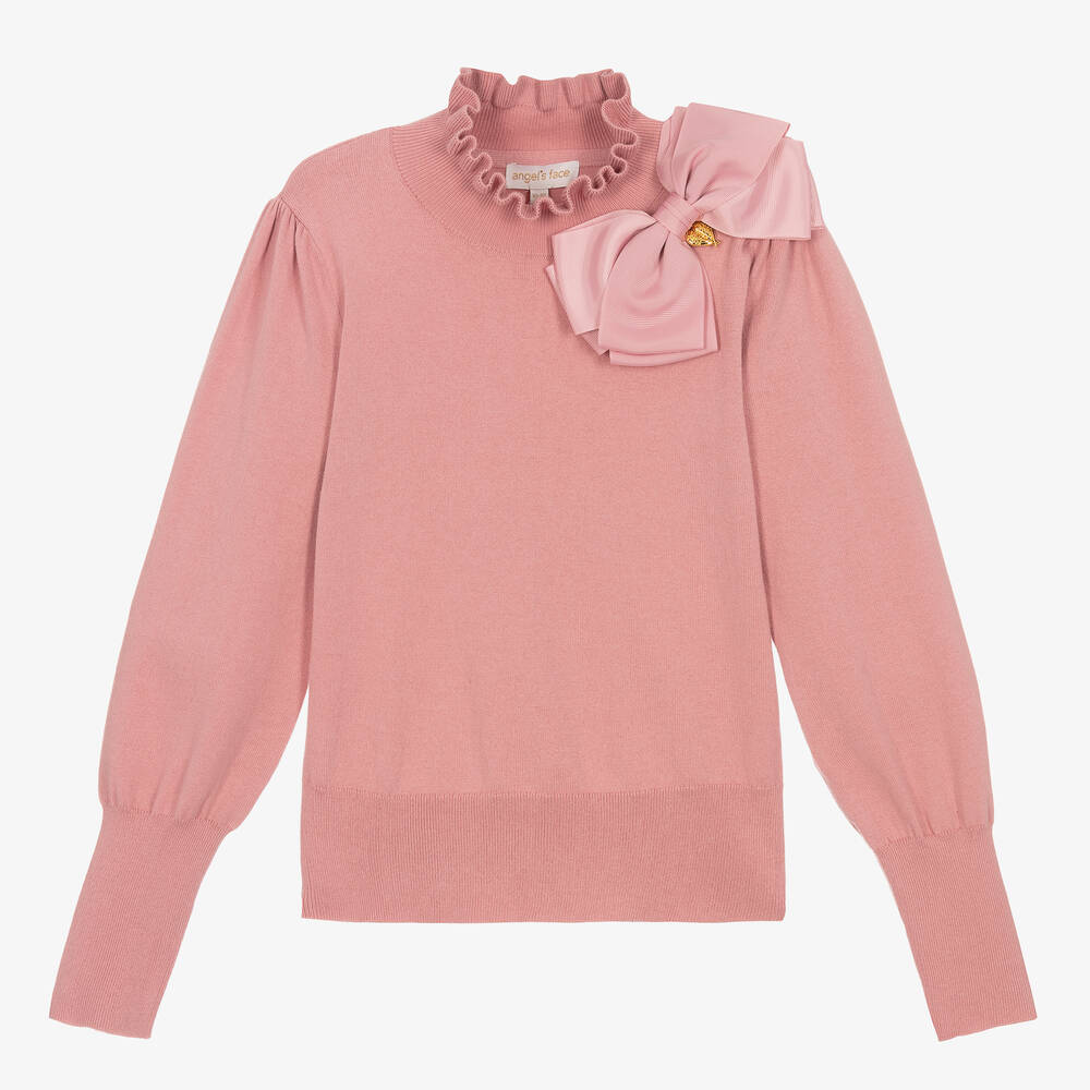 Angel's Face - Teen Girls Pink Cotton Knit Bow Sweater | Childrensalon