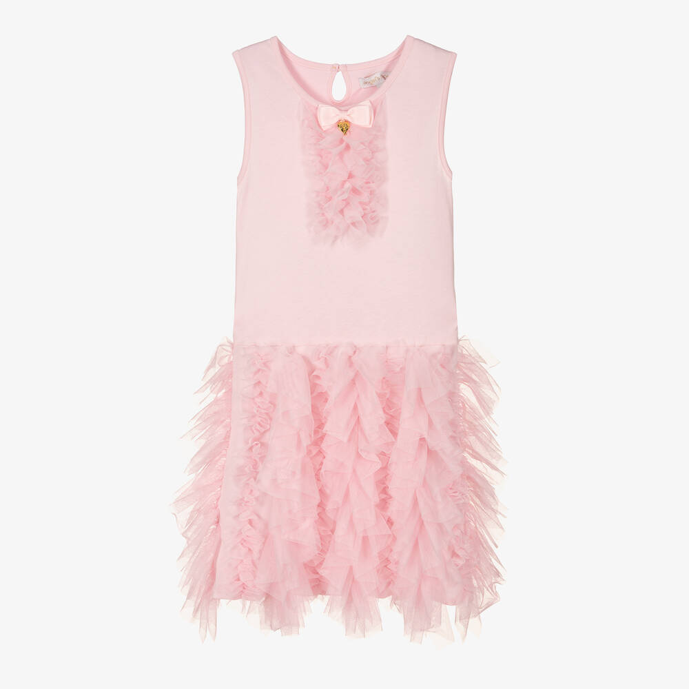 Angel's Face - Розовое хлопковое платье с рюшами из тюля | Childrensalon