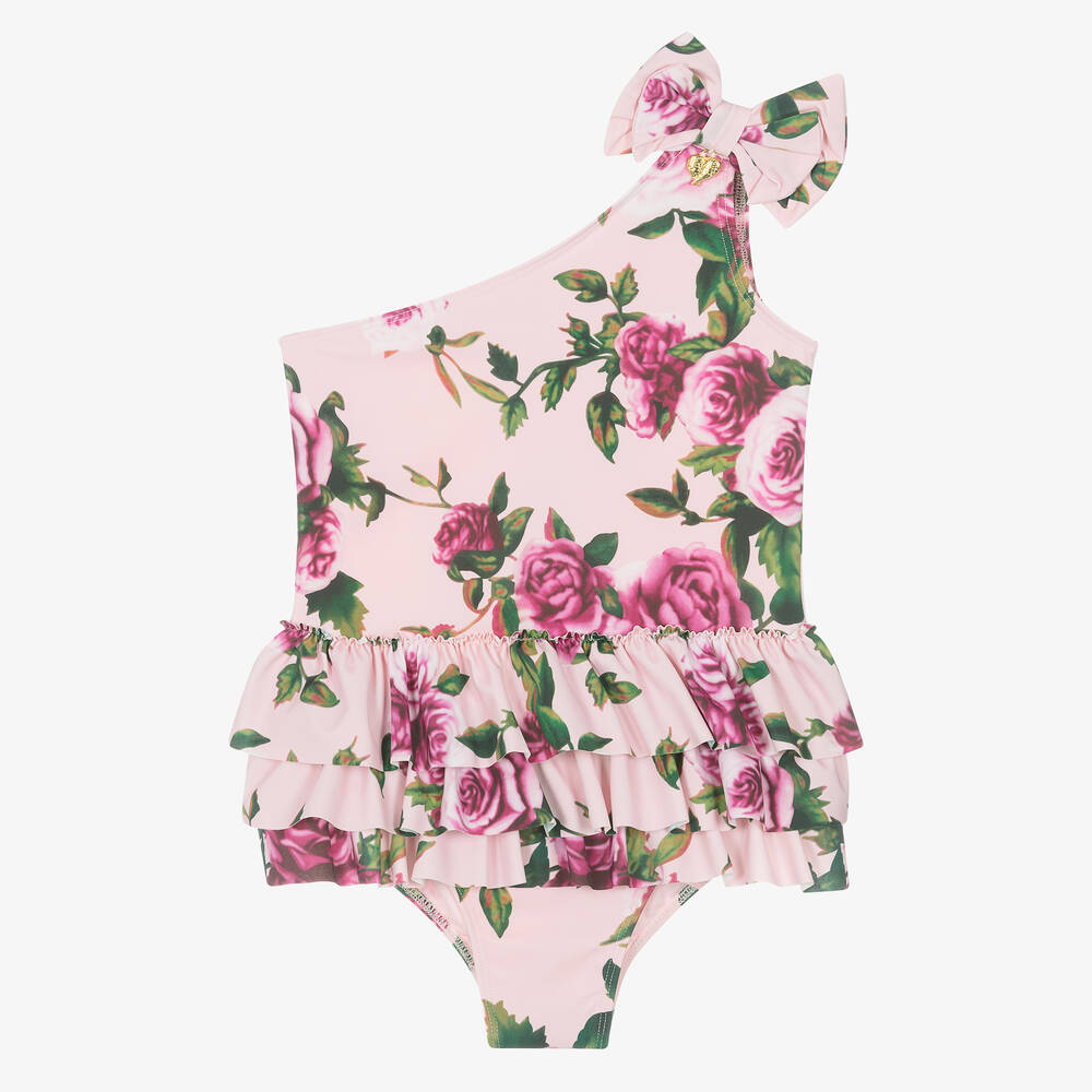Angel's Face - Teen Girls Pink Floral One Shoulder Swimsuit (UPF50+) | Childrensalon