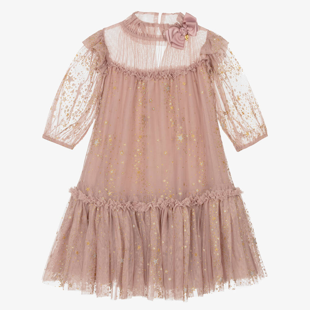 Angel's Face - Teen Girls Pink & Gold Star Tulle Dress | Childrensalon