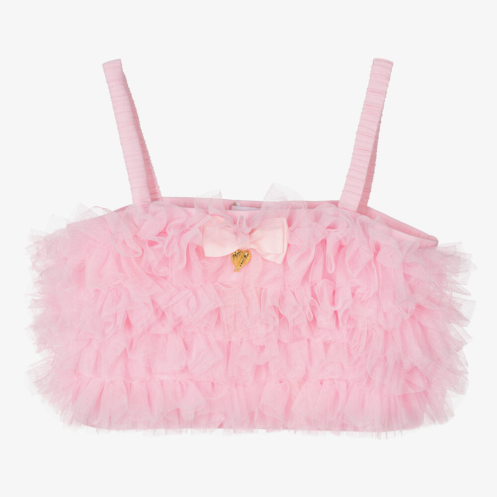 Angel's Face - Teen Girls Pink Jersey & Tulle Vest Top | Childrensalon
