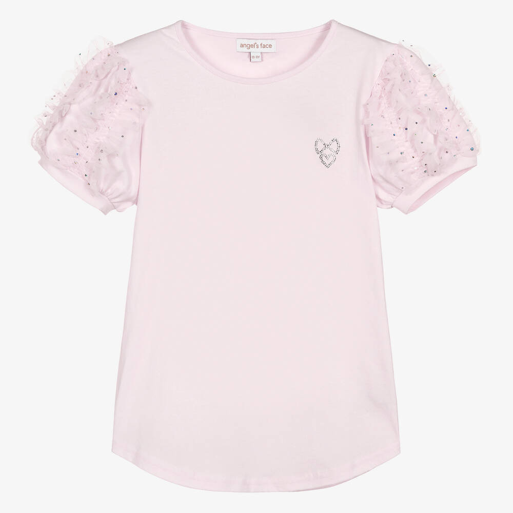 Angel's Face - Teen Girls Pink Puffed Sleeve T-Shirt | Childrensalon