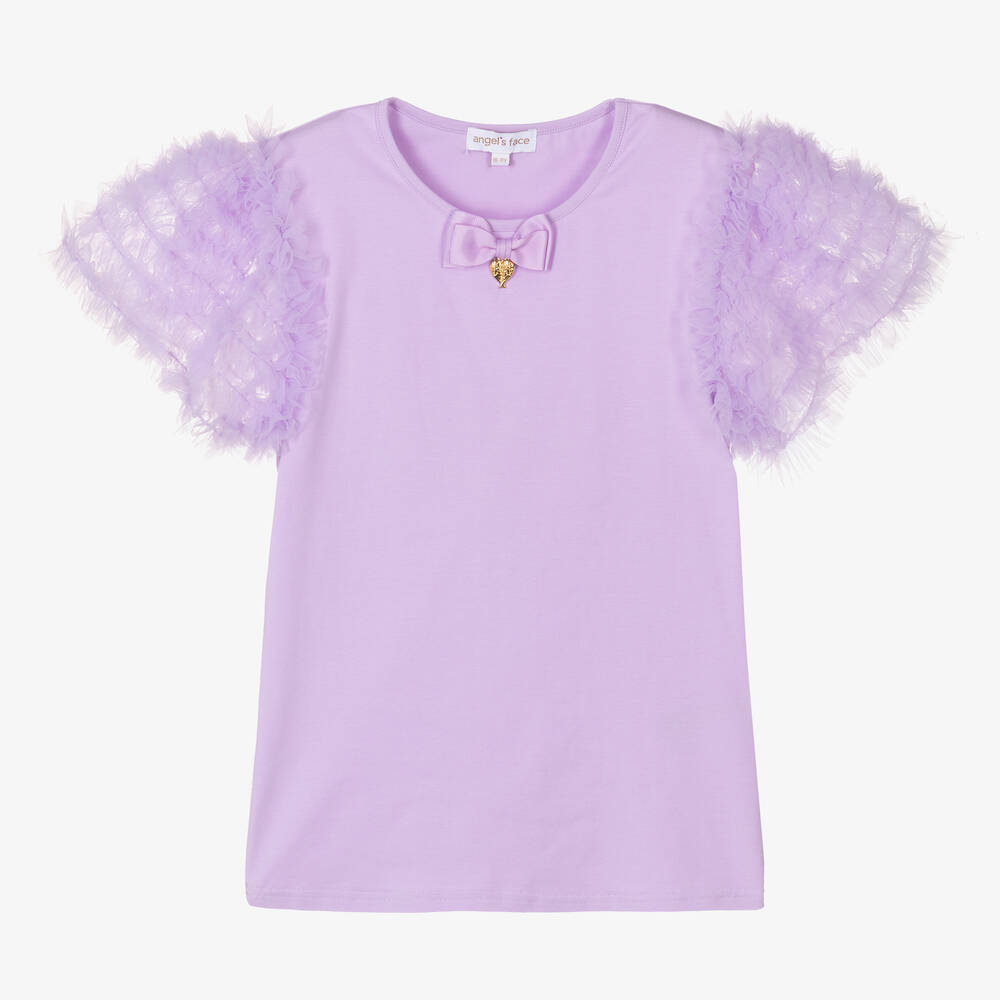 Angel's Face - Teen Girls Purple Cotton & Tulle T-Shirt | Childrensalon