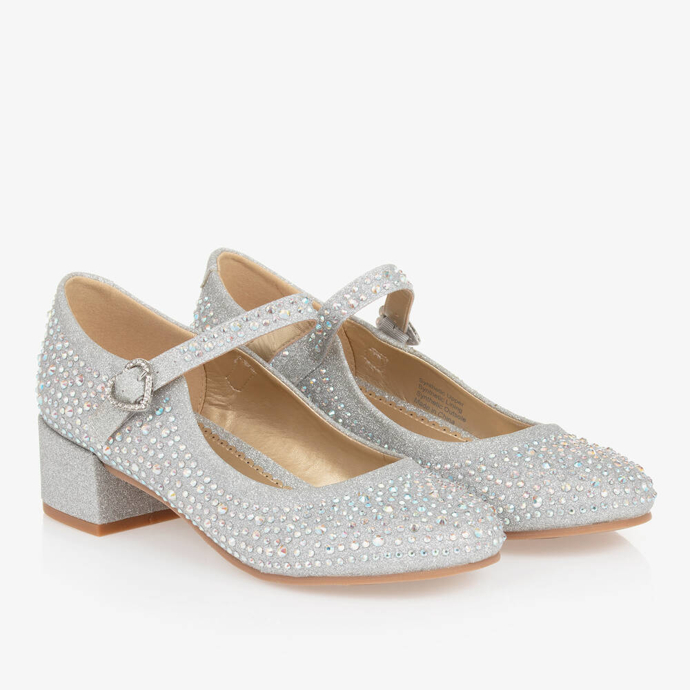 Angel's Face - Teen Girls Silver Diamanté Heeled Bar Shoes | Childrensalon
