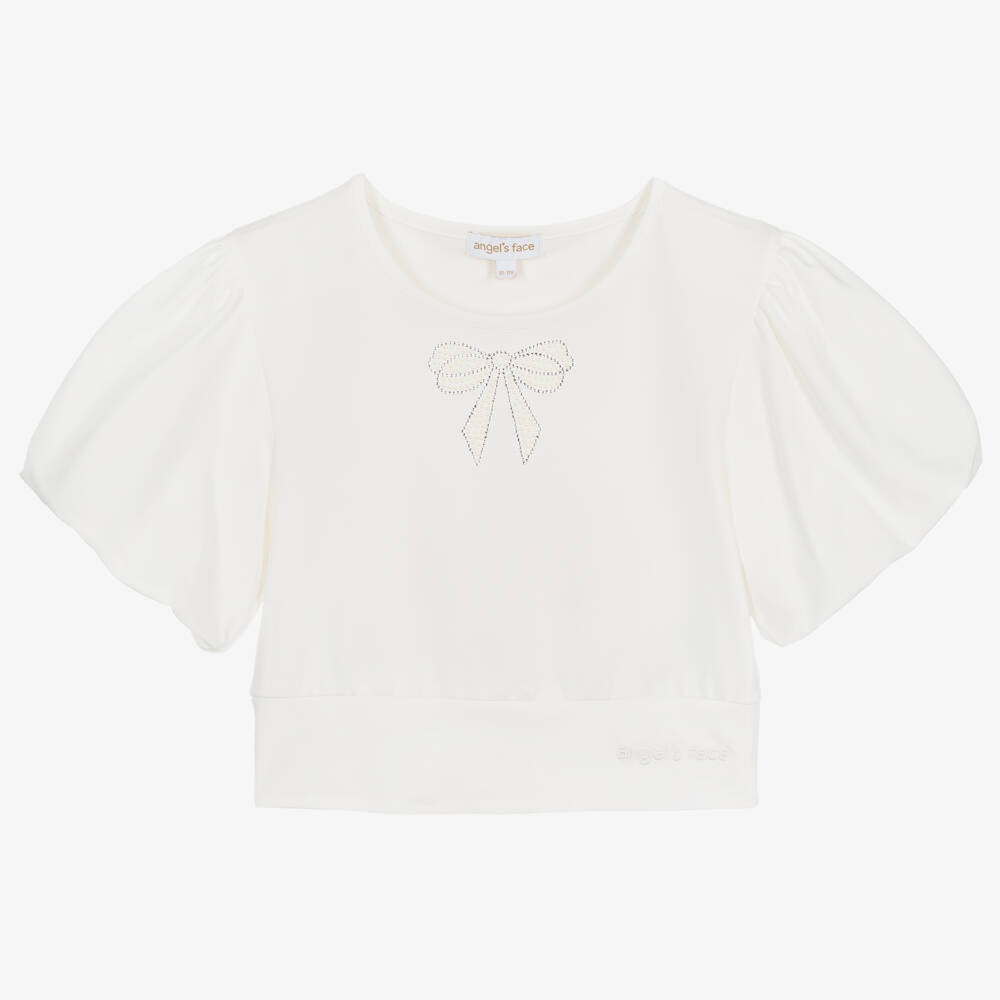 Angel's Face - Teen Girls White Cotton Cropped T-Shirt | Childrensalon