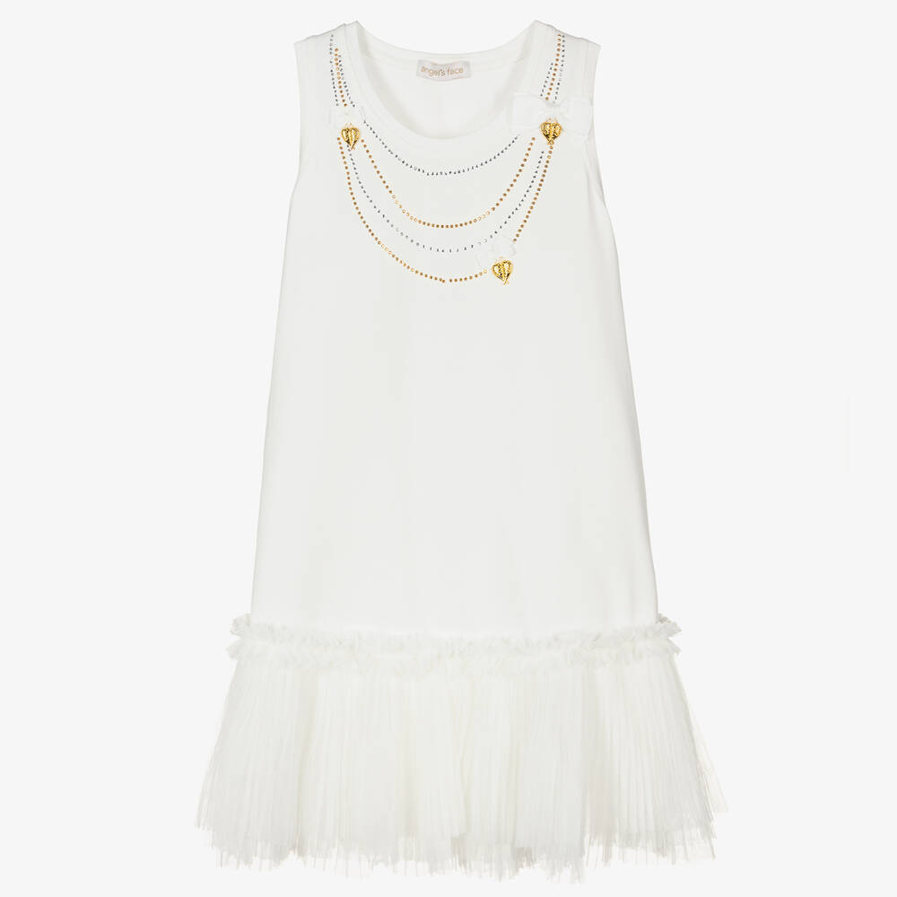 Angel's Face - Teen Girls White Cotton Necklace Dress | Childrensalon