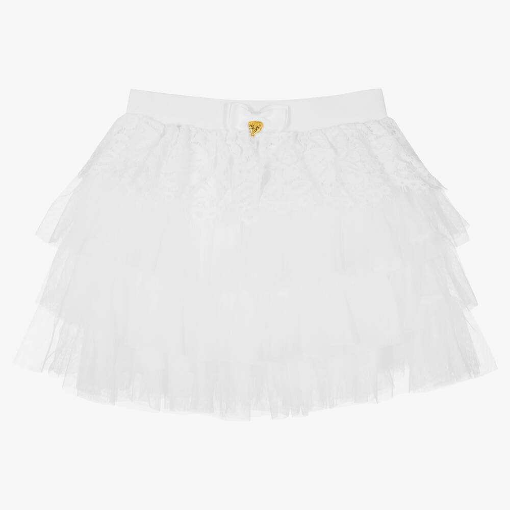 Angel's Face Teen Girls White Lace & Tulle Skirt