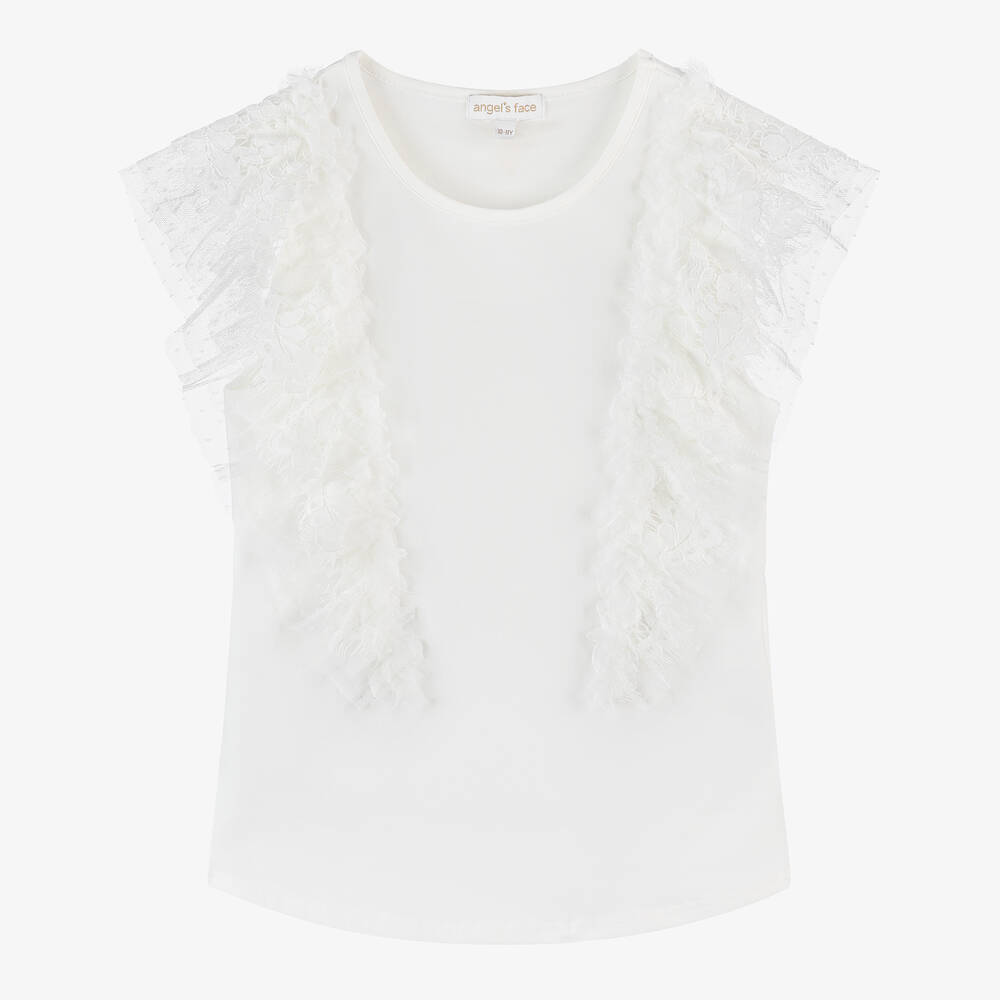Angel's Face - Teen Girls White Lace & Tulle T-Shirt | Childrensalon