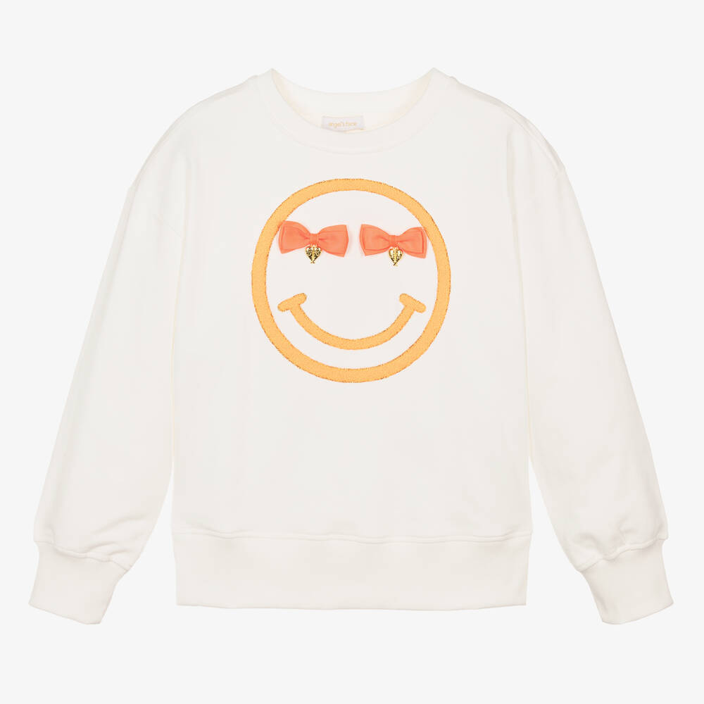 Angel's Face - Teen Girls White & Neon Orange Sweatshirt | Childrensalon