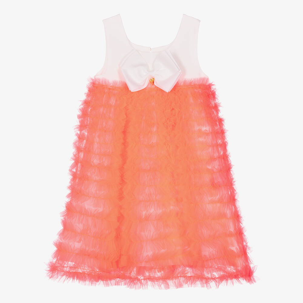 Angel's Face - Teen Girls White & Neon Orange Tulle Dress | Childrensalon