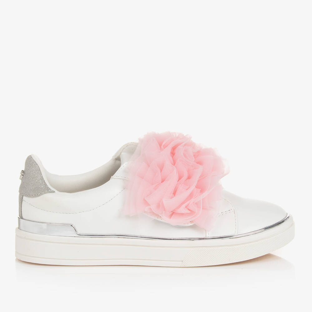 Angel's Face Teen Girls White & Pink Ruffle Trainers