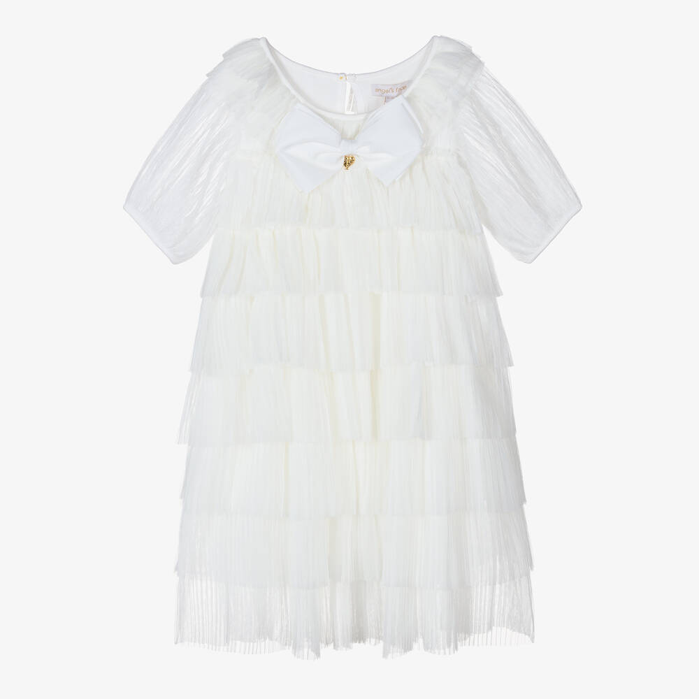 Angel's Face - Teen Girls White Pleated Tulle Dress | Childrensalon