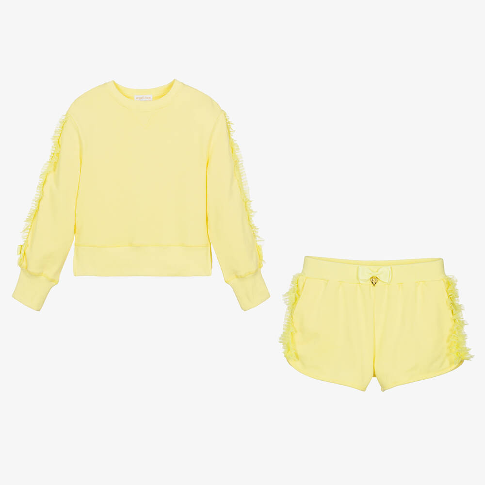 Angel's Face - Teen Girls Yellow Cotton Frill Shorts Set | Childrensalon